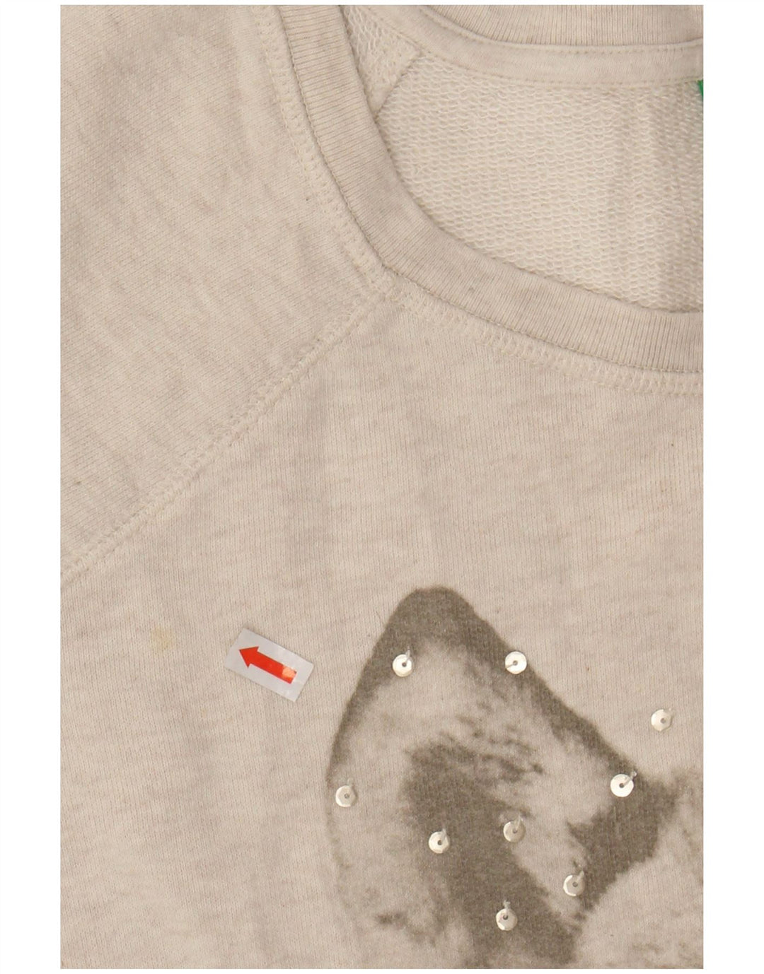 BENETTON Womens Graphic Sweatshirt Jumper UK 14 Medium Grey Animal Print