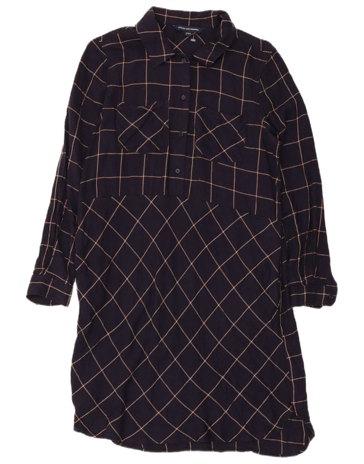 French Connection Dame Pullover Shirt Dress UK 10 Small Navy Blue Check