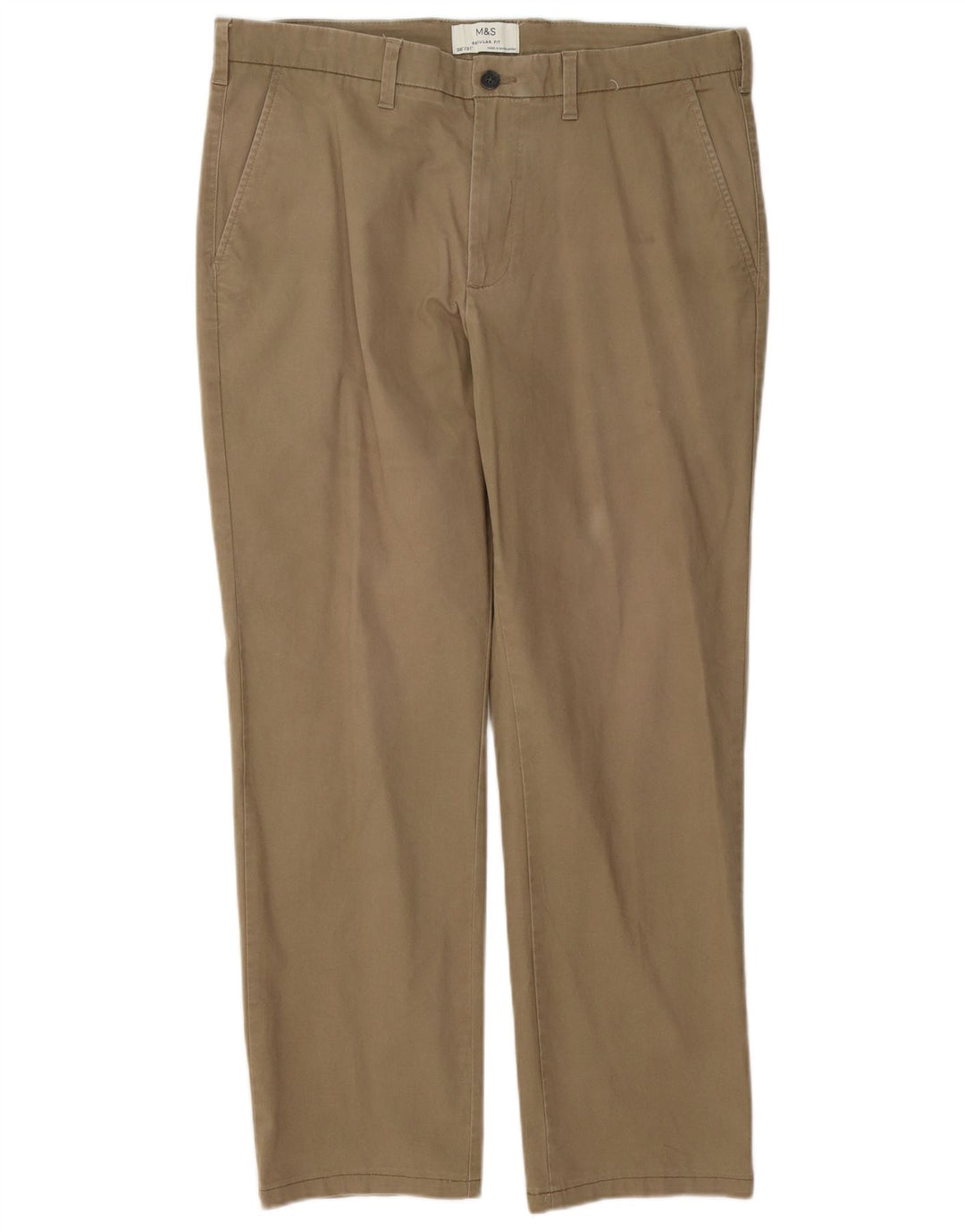 Marks & Spencer Herre Regular Fit Chinobukser W36 L27 Beige Bomuld