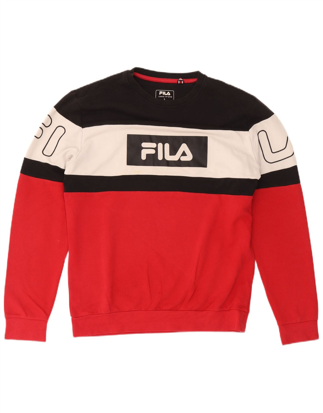 Fila Herre Grafisk Sweatshirt Jumper Stor Rød Colourblock Bomuld