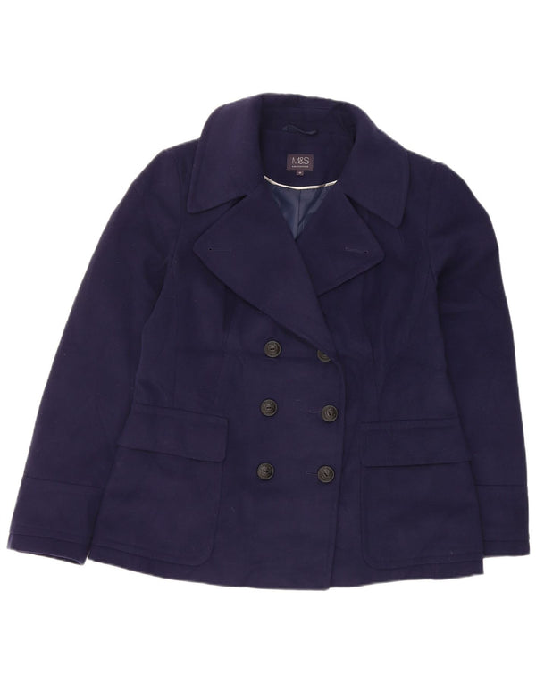 Marks & Spencer Womens Pea Coat UK 14 Medium Navy Blue Polyester
