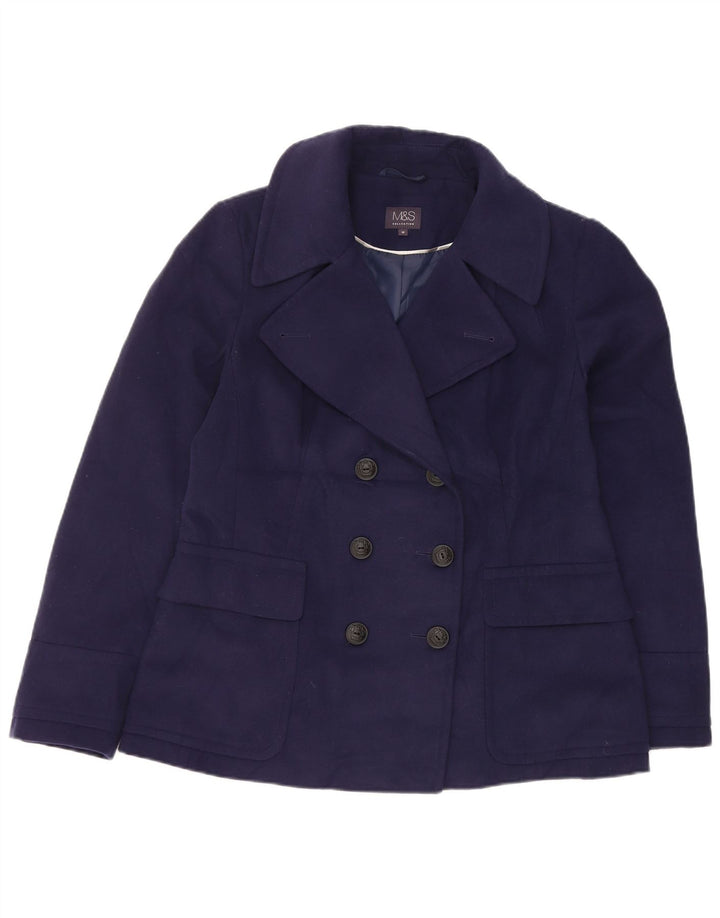 Marks & Spencer Womens Pea Coat UK 14 Medium Navy Blue Polyester