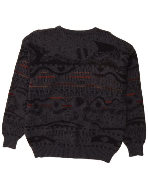Vintage Mens Crew Neck Jumper Sweater IT 48 Medium Grey Geometric