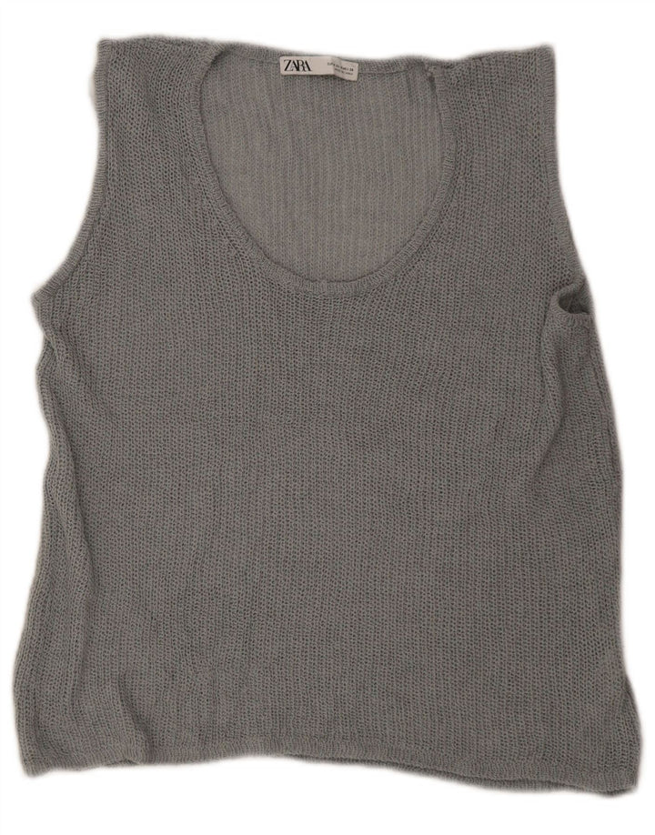 Zara Dame Oversized Vest Tank Top UK 14 Medium Grå Akryl