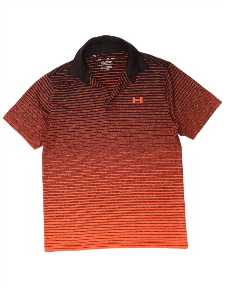 Under Armour Herre Heat Gear Polo Shirt Medium Orange Stribet Polyester