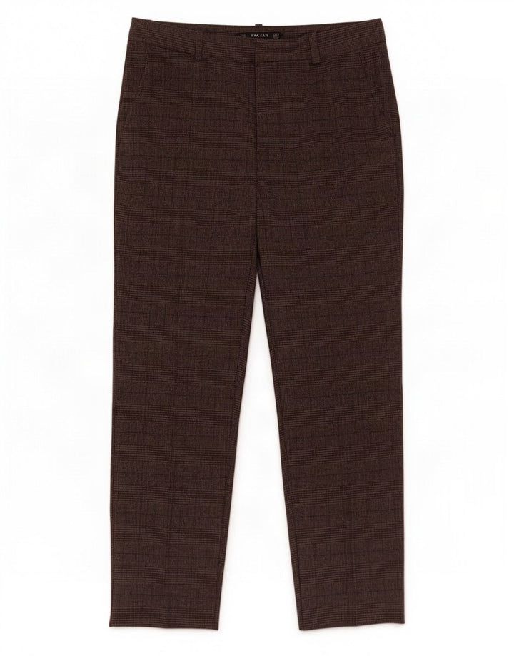 Zara Dame Cropped Trousers Medium W28 L25 Brun Plaid Polyester