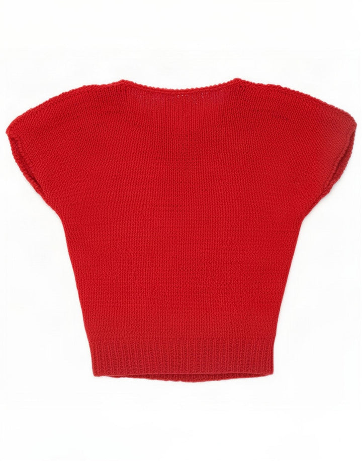 Vintage Dame Pullover Knit Bluse Top UK 14 Medium Rød