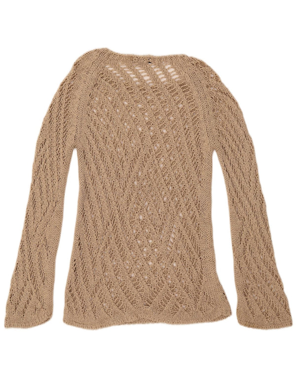Zara Womens Crochet Boat Neck Jumper Sweater UK 14 Large Beige Acrylic