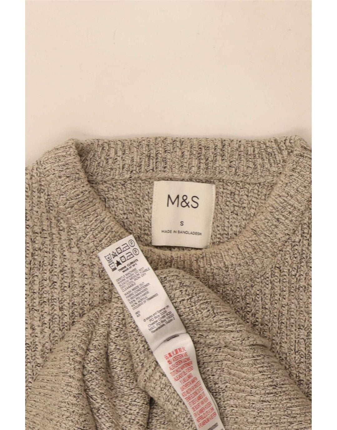 Marks & Spencer Herre sweater med rund hals, lille beige flækket polyester