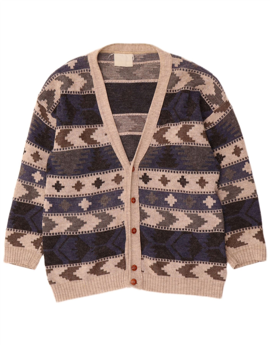 Vintage herre cardigan sweater stor flerfarvet geometrisk