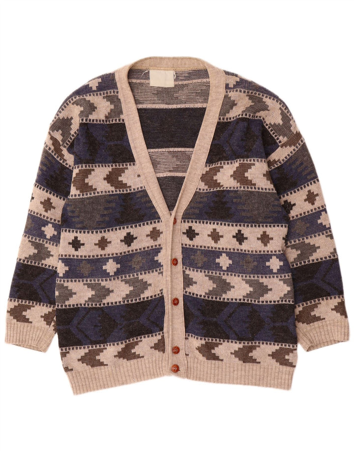 Vintage herre cardigan sweater stor flerfarvet geometrisk