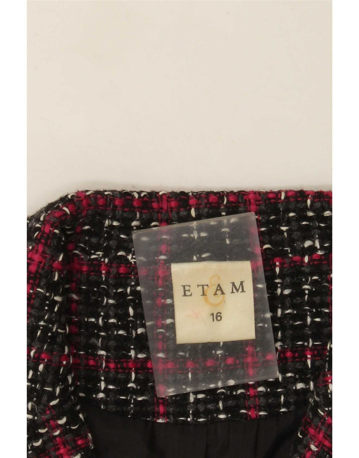 Etam Dame 4-knaps blazerjakke UK 16 Stor sort ternet viskose
