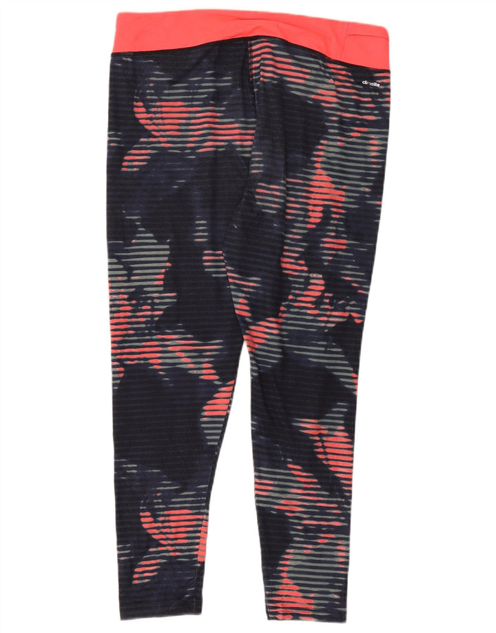 ADIDAS Womens Climalite Leggings UK 16/18 Large Navy Blue Floral