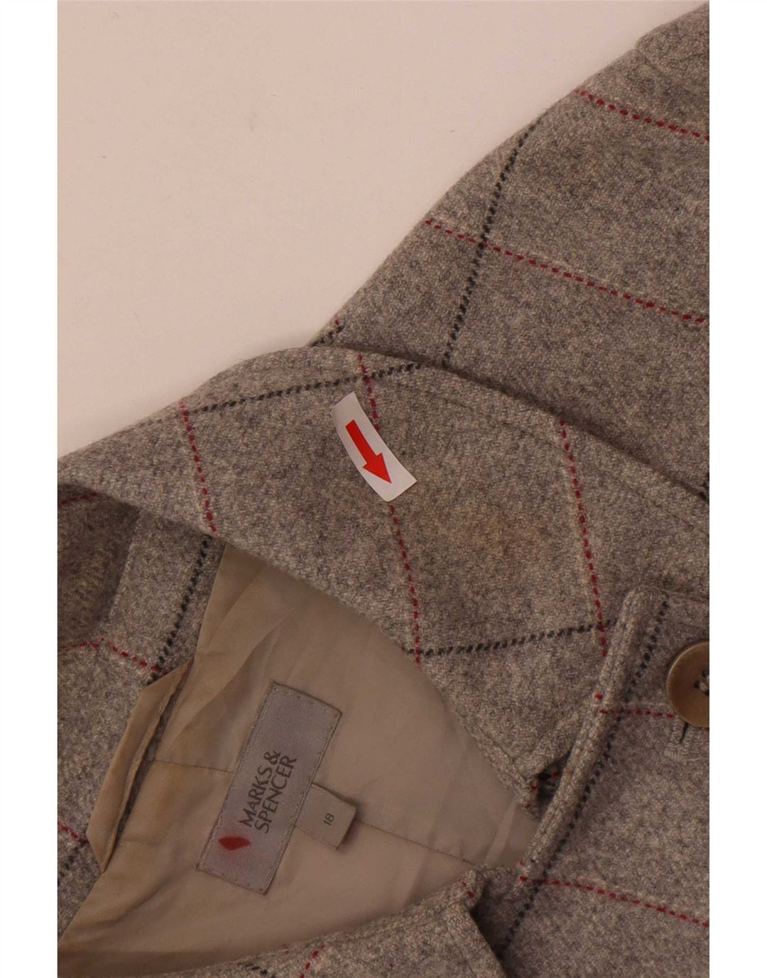 Marks & Spencer Dame Dobbeltradet Frakke UK 18 XL Grå ternet New Wool