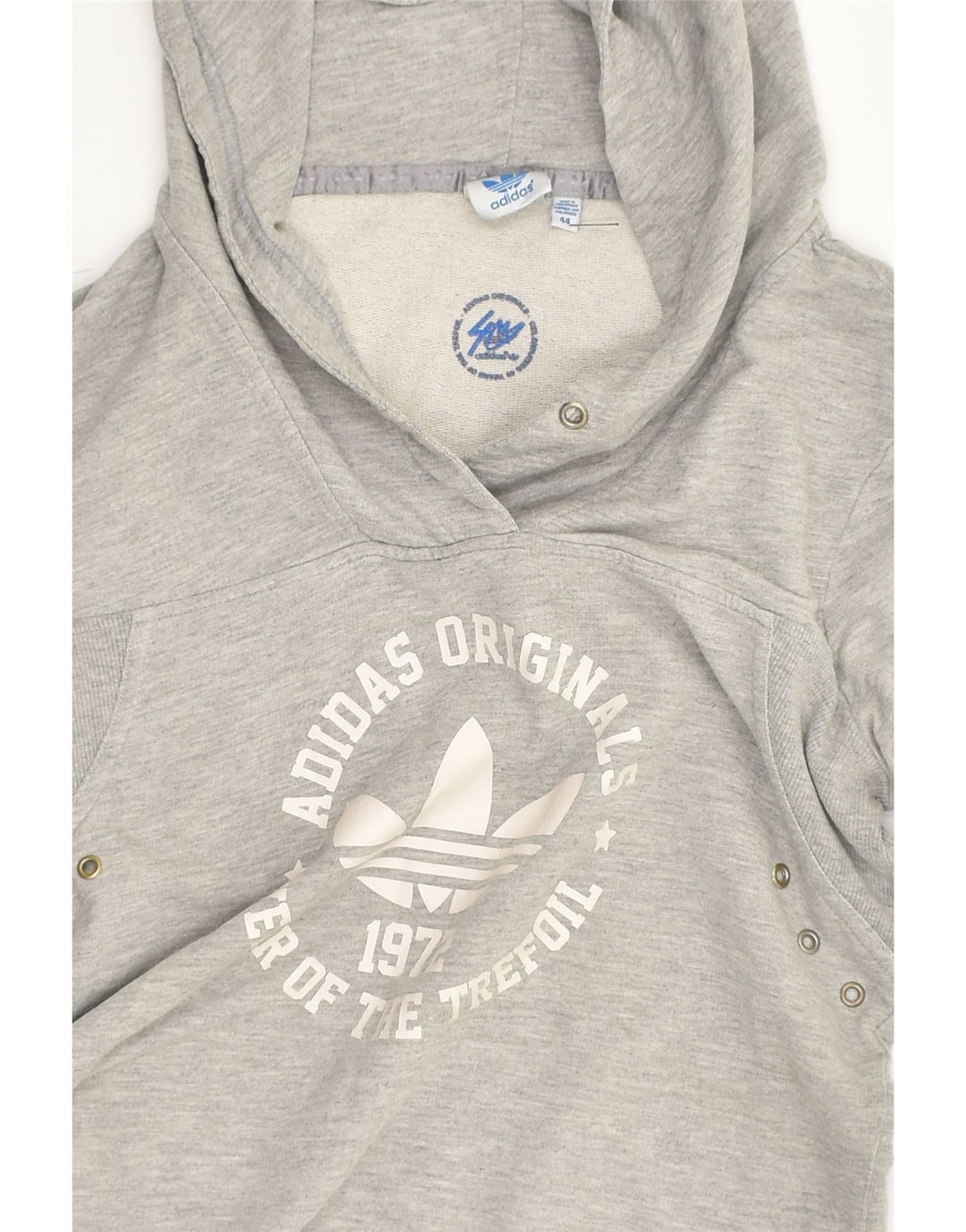 ADIDAS Womens Graphic Hoodie Jumper IT 44  Medium Grey Cotton | Vintage Adidas | Thrift | Second-Hand Adidas | Used Clothing | Messina Hembry 
