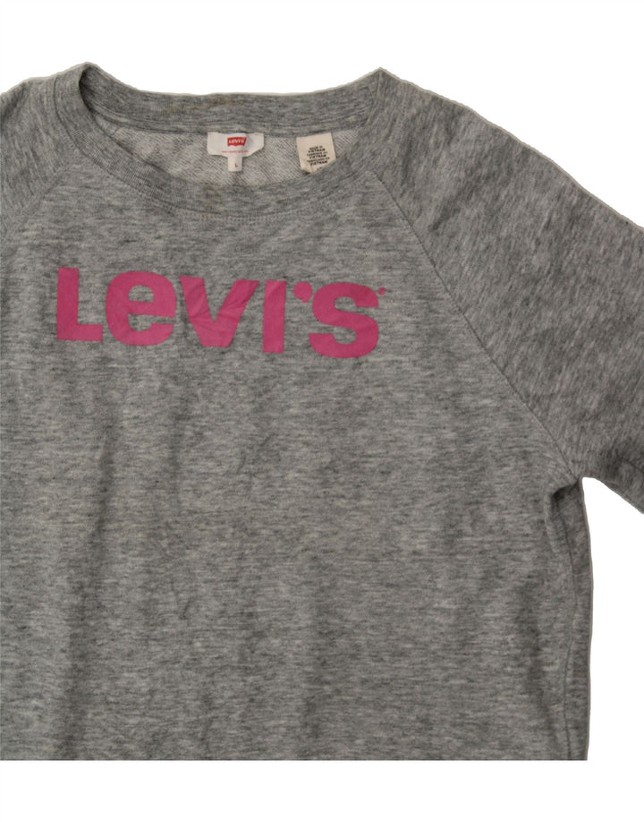 LEVI'S Womens Graphic Sweatshirt Jumper UK 16 Large Grey Flecked Cotton Vintage Levi's and Second-Hand Levi's from Messina Hembry 