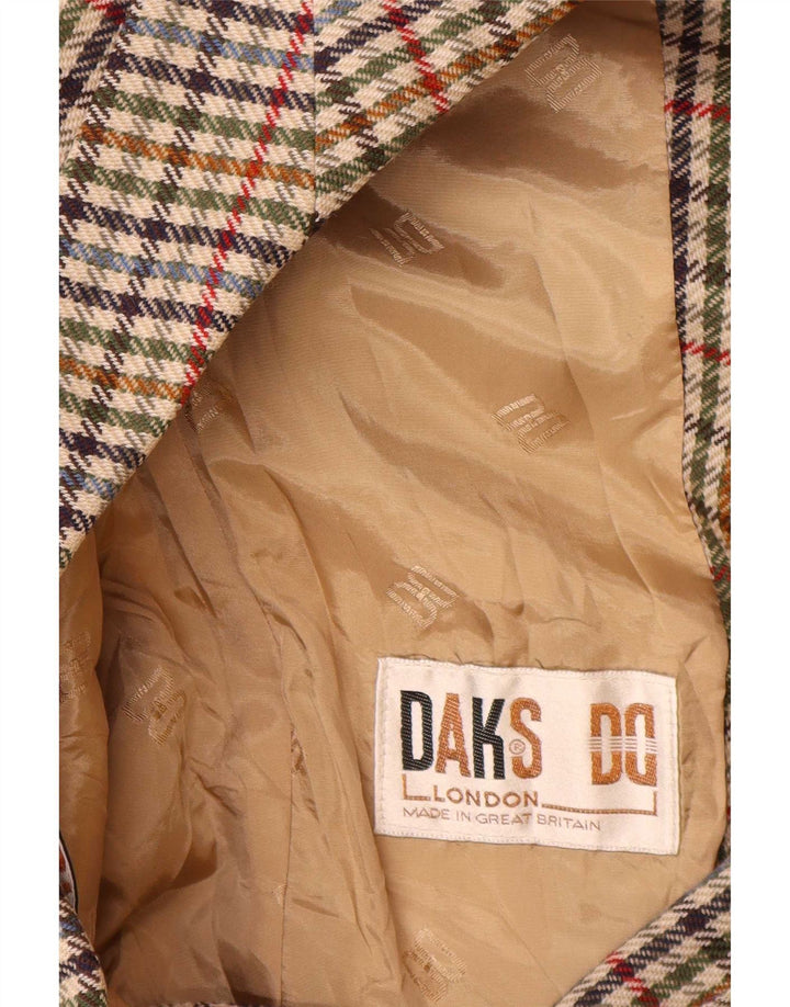 DAKS Dame Loose Fit 2 Button Blazer Jacket UK 10 Small Beige Houndstooth
