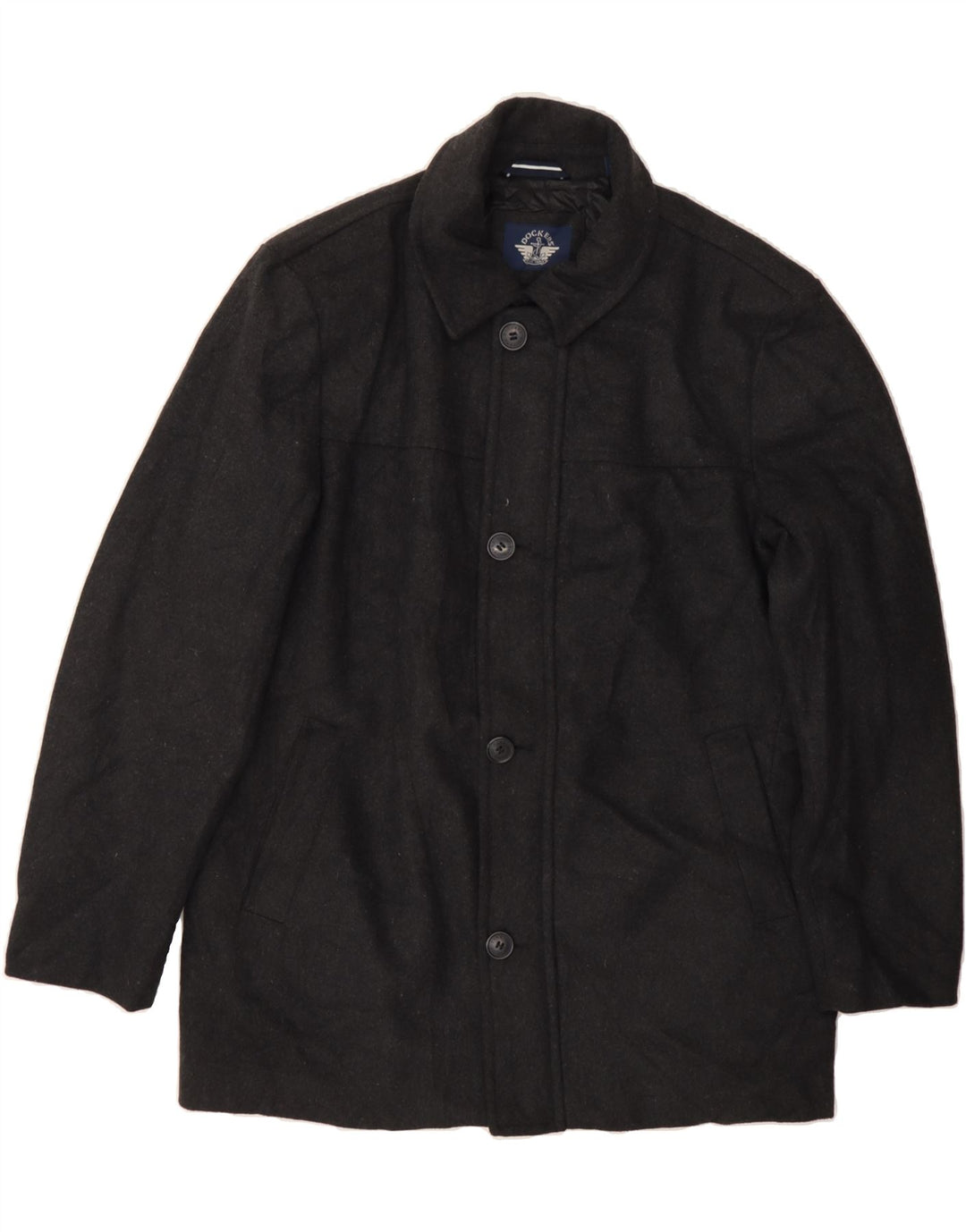DOCKERS Mens Overcoat UK 40 Large Grey Polyester Vintage Dockers and Second-Hand Dockers from Messina Hembry 