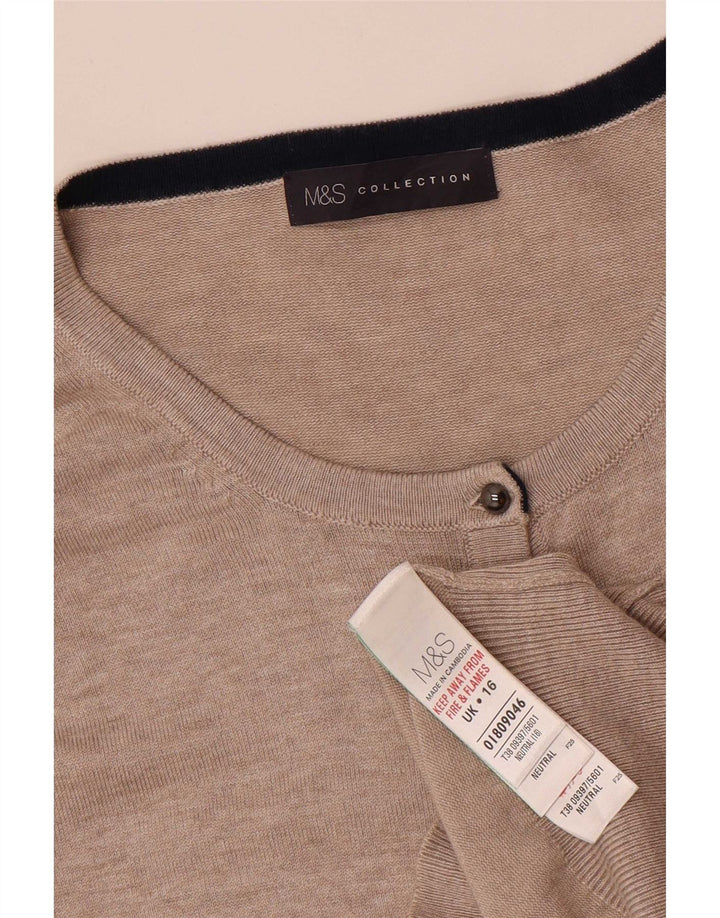 Marks & Spencer Dame Cardigan Sweater UK 16 Stor Beige Viscose