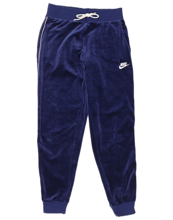 Nike Womens Velvet Tracksuit Bukser Joggers UK 10 Small Navy Blue