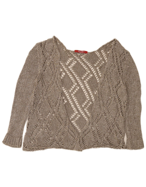 Vintage dame cardigan sweater med 3/4 ærmer UK 14 Large Brown Flecked