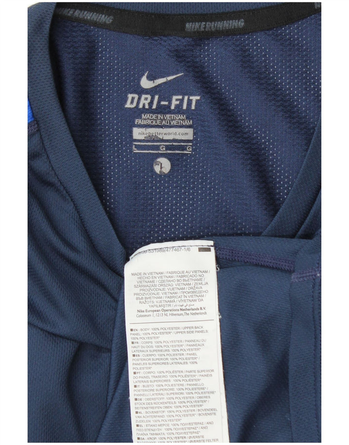 Nike Herre Dri Fit T-shirt Top Stor marineblå Colourblock Polyester