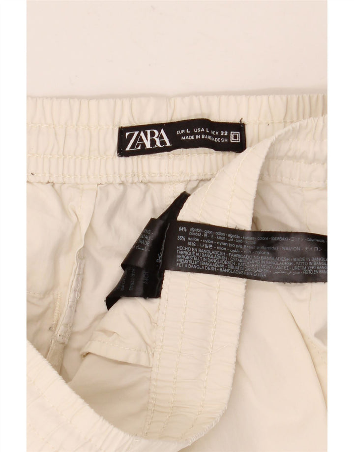 ZARA Herre Cargo Shorts Large W32 Hvid Bomuld