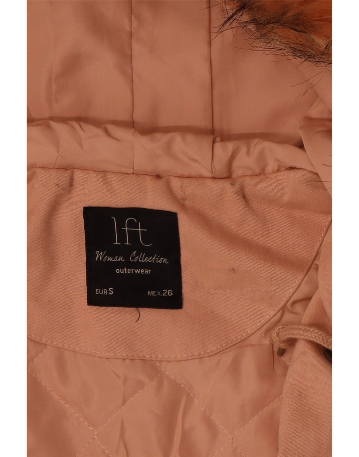 Lefties Dame Hætte Oversized Parka Jacket UK 10 Small Pink Bomuld