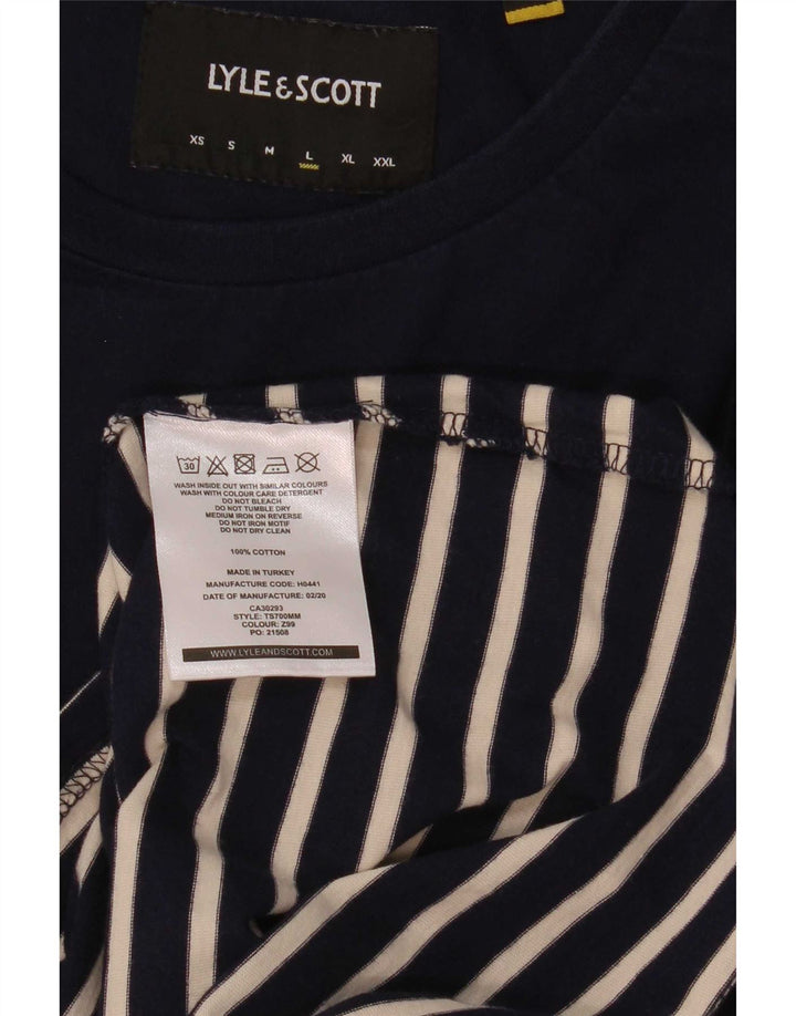Lyle & Scott Herre T-shirt Top Stor marineblå stribet bomuld