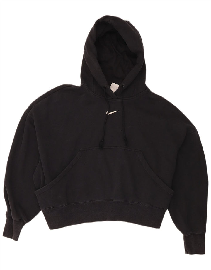 Nike Dame Oversized Hoodie Jumper UK 14 Medium Sort Bomuld