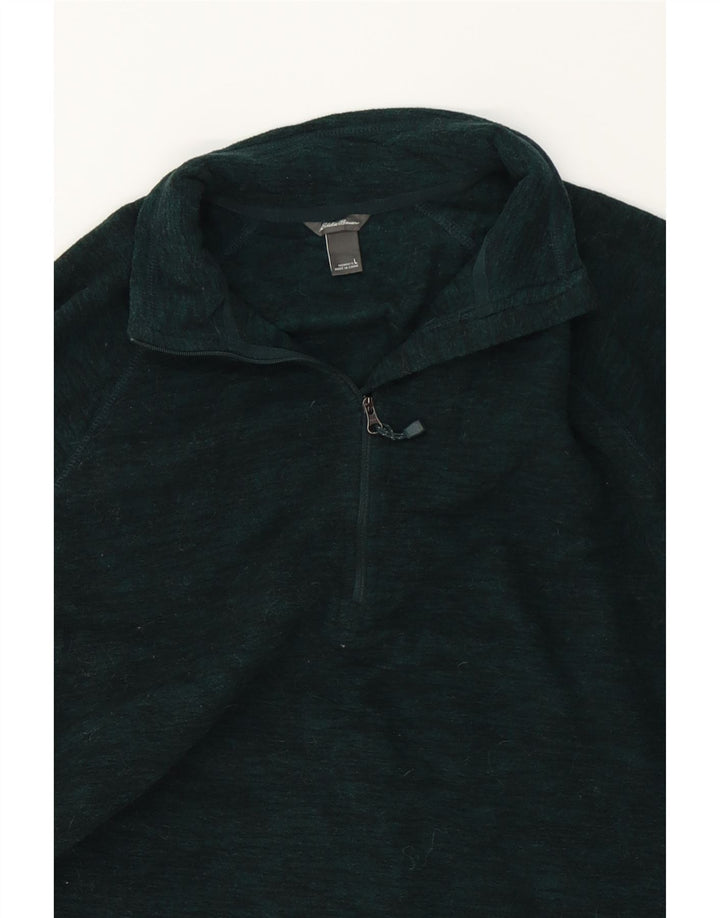EDDIE BAUER Mens Zip Neck Fleece Jumper Large Green Flecked Polyester Vintage Eddie Bauer and Second-Hand Eddie Bauer from Messina Hembry 