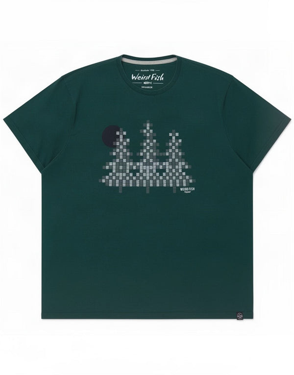 Weird Fish Herre grafisk T-shirt Top 2XL Grøn Bomuld