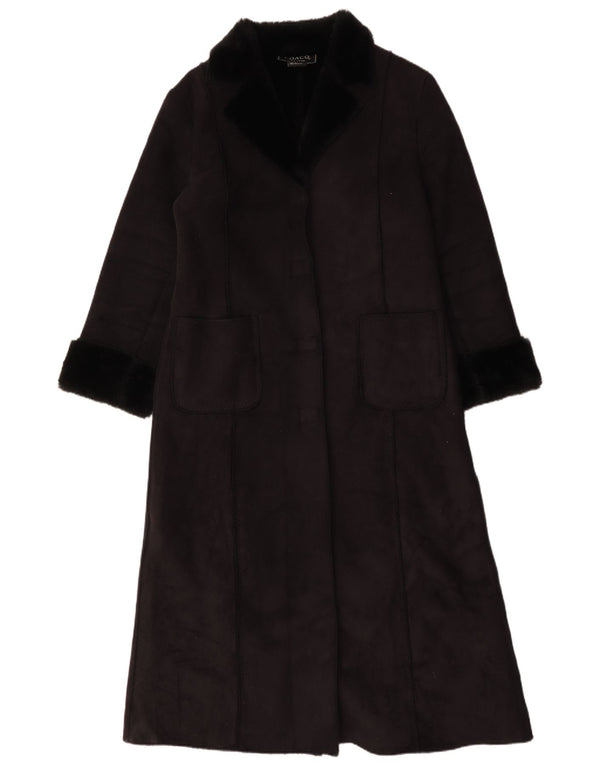 Vintage Kvinders Oversized Sherpa Overfrakke UK 16 Large Black Polyester