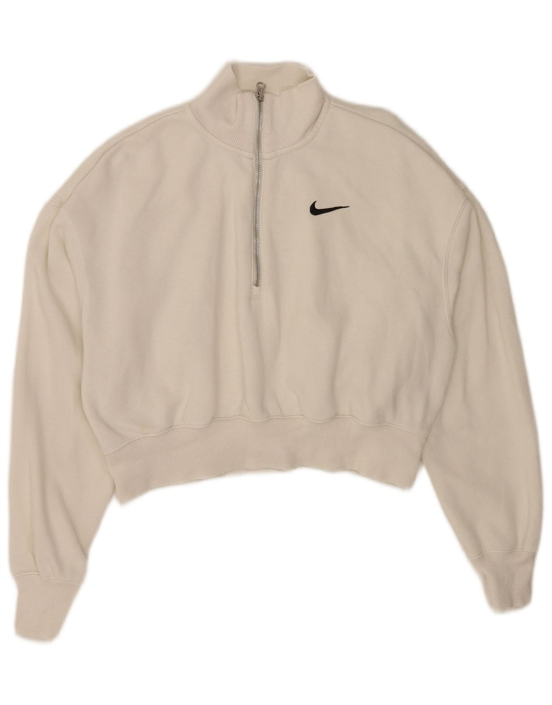 Nike Dame Oversized Crop Zip Neck Sweatshirt Jumper UK 10 Small White