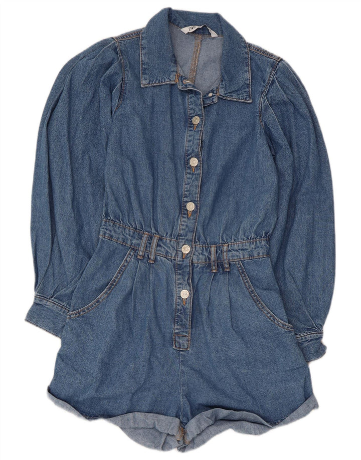 Zara Dame Denim Playsuit UK 4 XS Blue Cotton