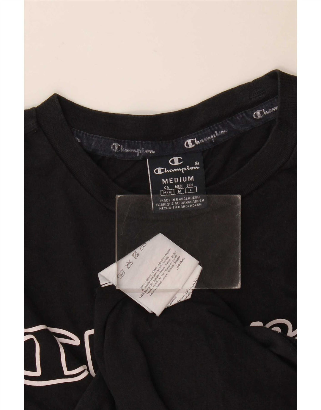 Champion Herre Grafisk T-Shirt Top Medium Sort Bomuld