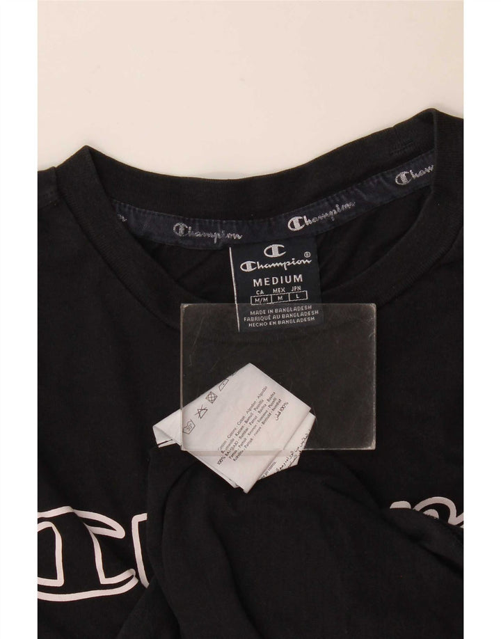 Champion Herre Grafisk T-Shirt Top Medium Sort Bomuld