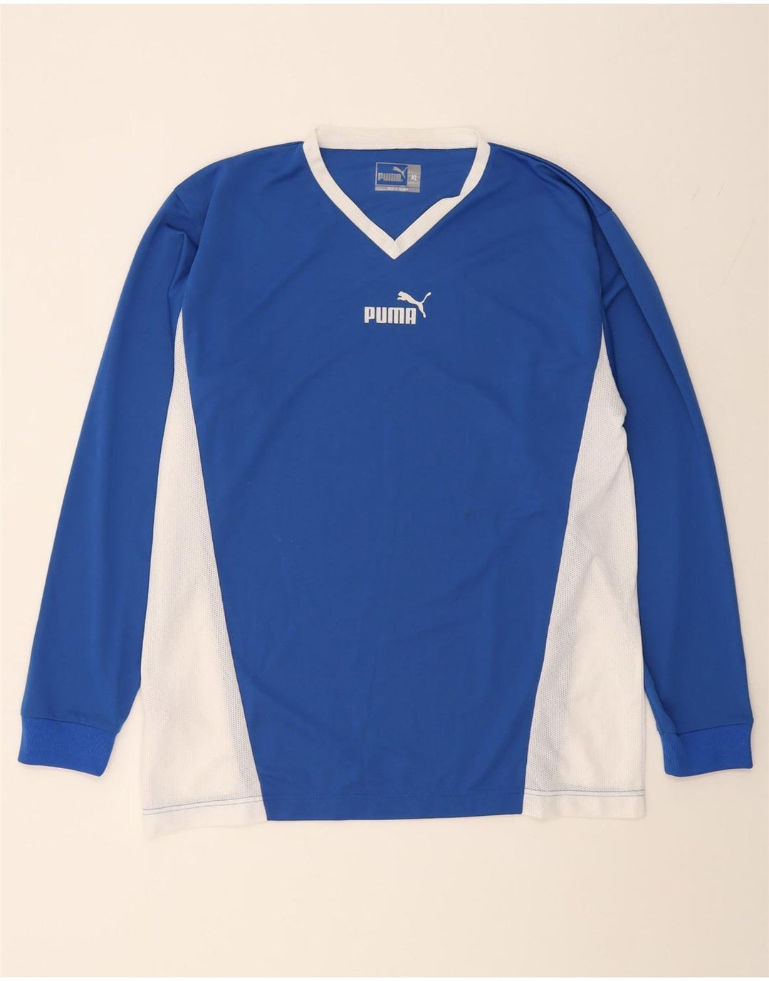 PUMA Mens Graphic Top Long Sleeve XL Blue Colourblock Polyester Vintage Puma and Second-Hand Puma from Messina Hembry 