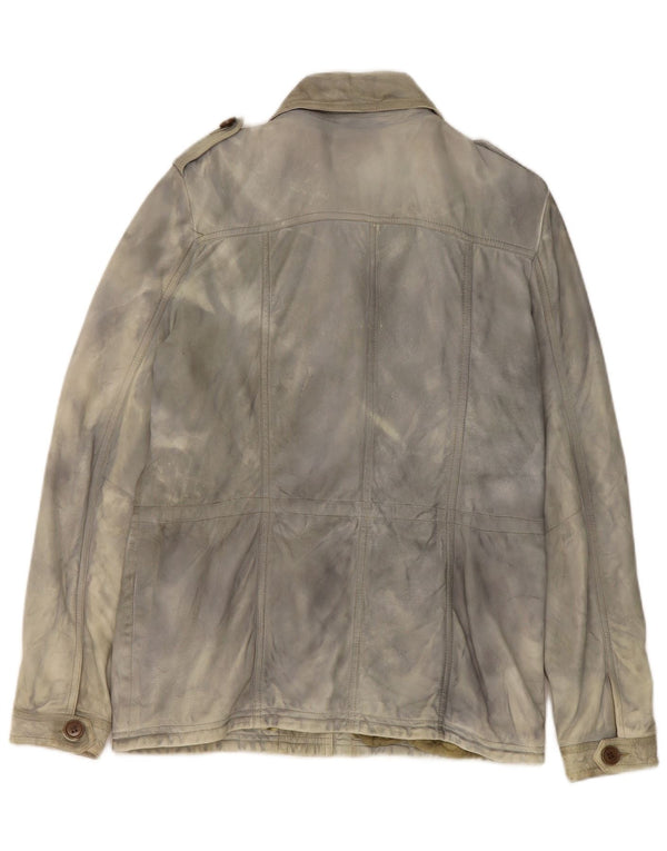 Vintage Dame Military Acid Wash Læderjakke UK 14 Large Grey