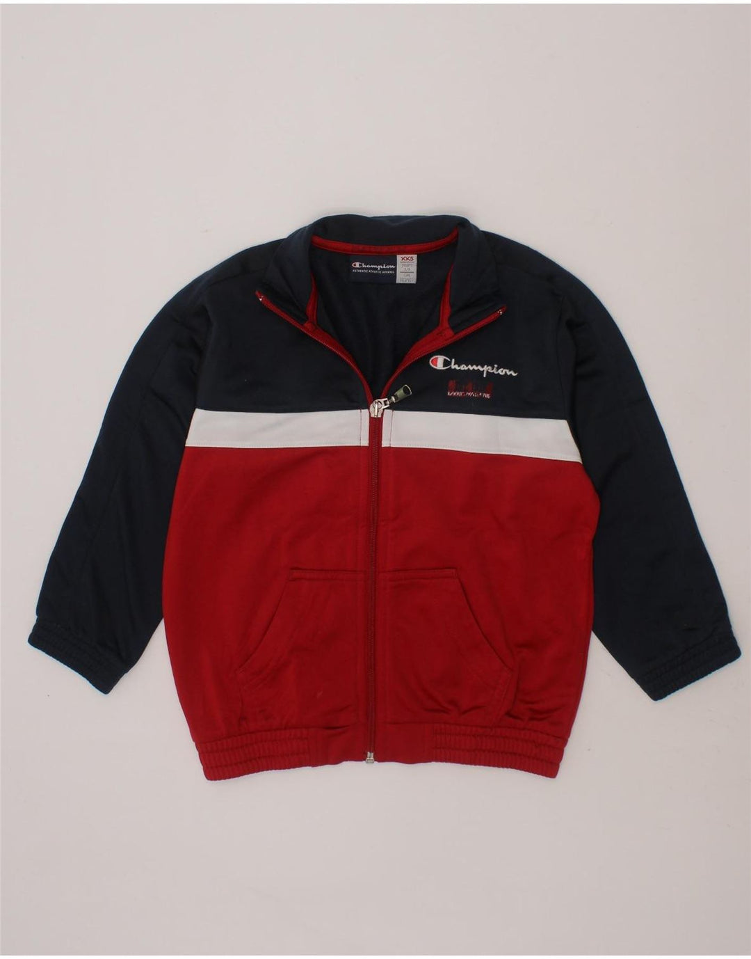CHAMPION Boys Tracksuit Top Jacket 3-4 Years 2XS Navy Blue Colourblock Vintage Champion and Second-Hand Champion from Messina Hembry 
