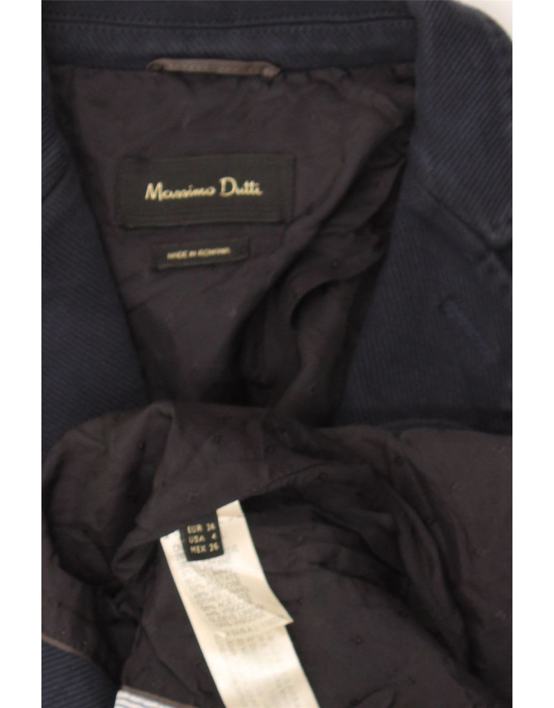 MASSIMO DUTTI Womens 1 Button Blazer Jacket EU 36 XS Navy Blue Viscose Vintage Massimo Dutti and Second-Hand Massimo Dutti from Messina Hembry 