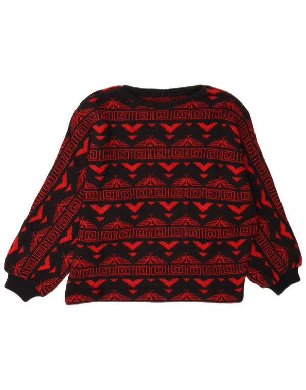 Vintage Dame Boat Neck Jumper Sweater UK 16 Large Red Fair Isle Aztec