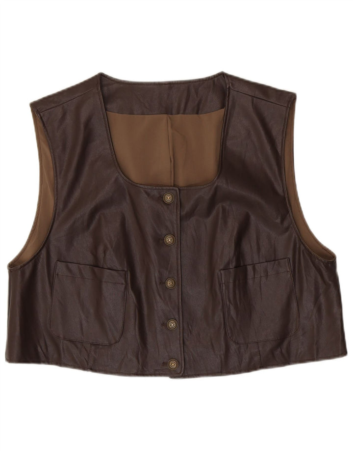 Vintage Womens Crop Oversized læder Gilet UK 14 Medium Brown