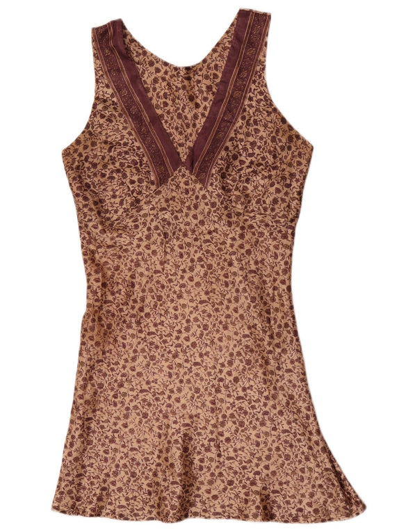Vintage Dame Slip Dress UK 10 Small Brown Floral
