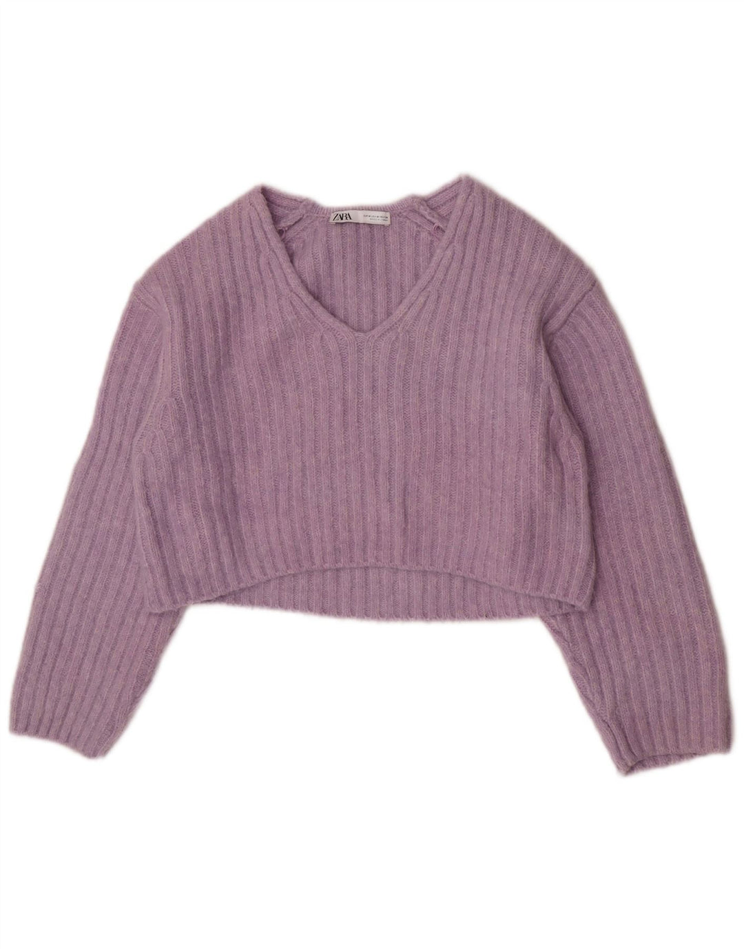 Zara Womens Crop V-hals sweater UK 14 Medium Purple Polyester