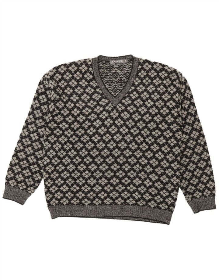 Gioferrari Herre V-hals sweater IT 54 XL Grå Argyle/Diamond
