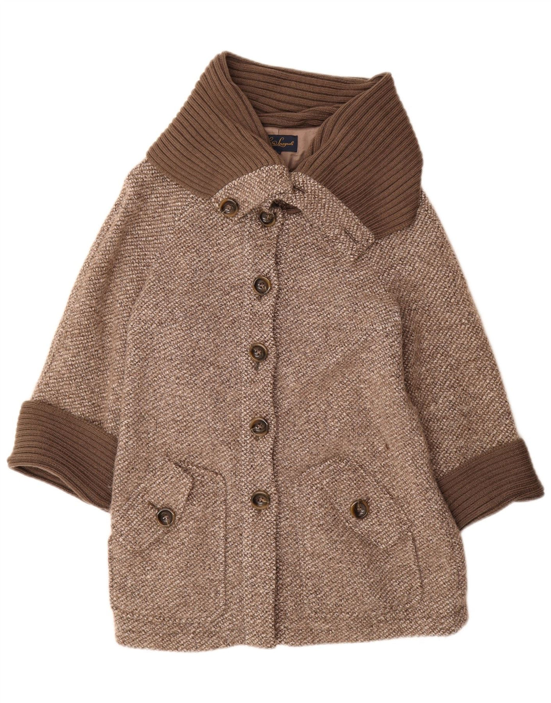Luisa Spagnoli Dame Overfrakke UK 14 Medium Brun Flecked Uld