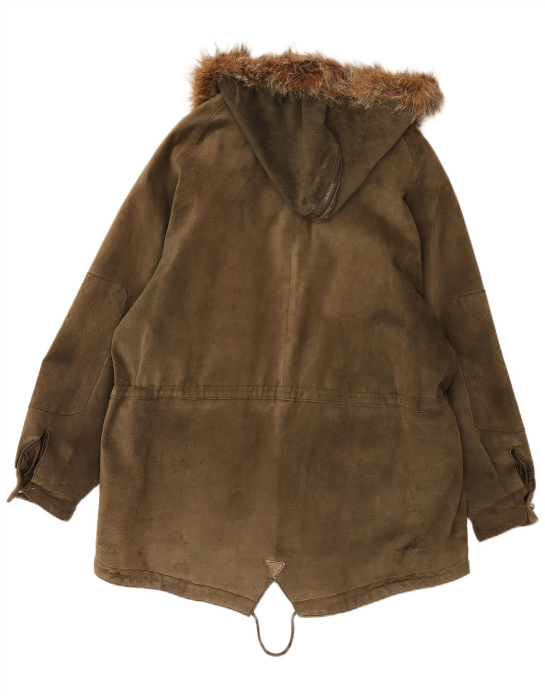 Vintage Dame Oversized hætte Ruskind Parka jakke UK 14 Large Khaki