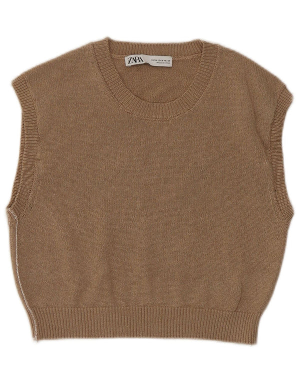 Zara Dame Crop Vest Tank Top UK 12 Medium Brun