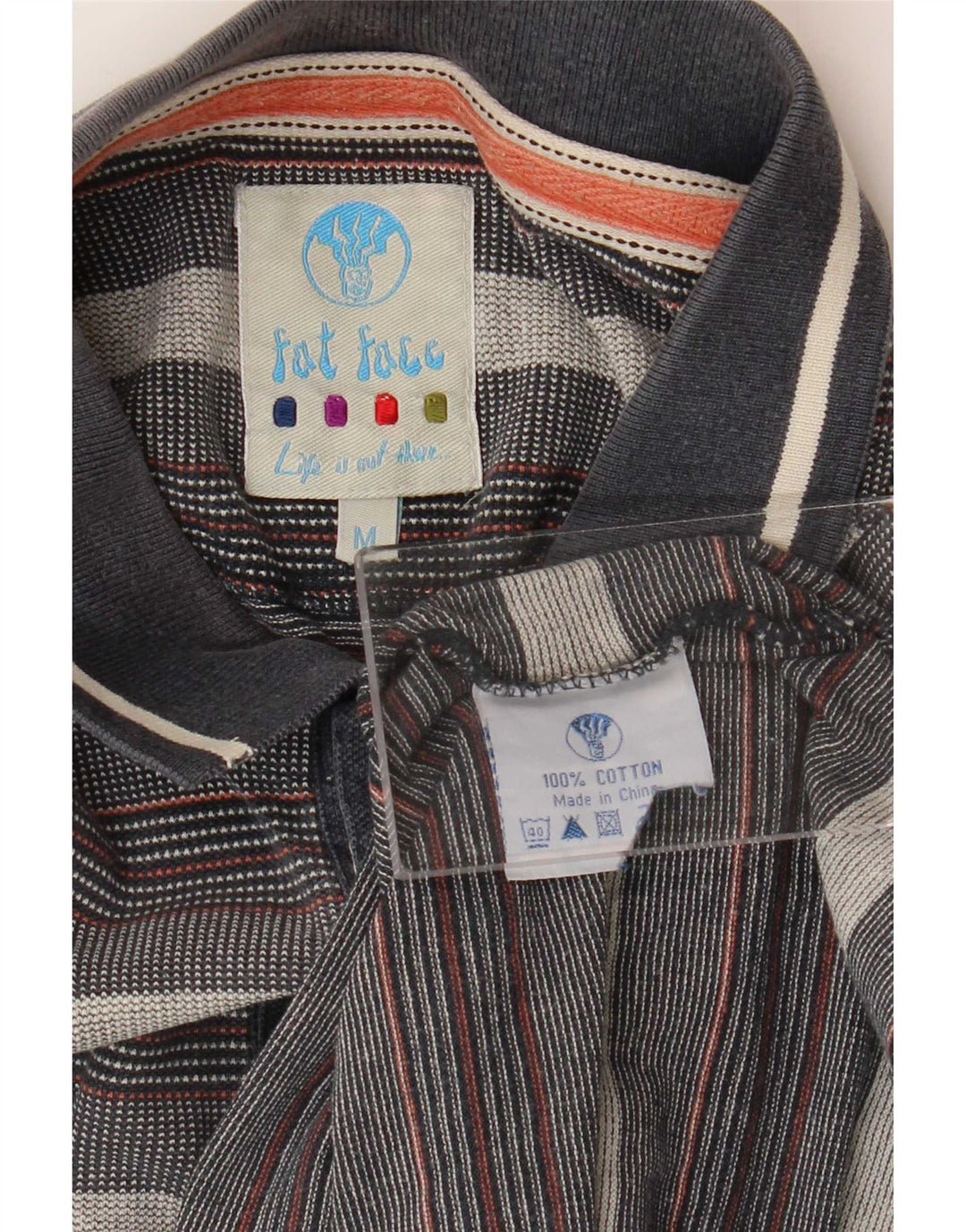Fat Face Herre Polo Shirt Medium Grå Stribet Bomuld